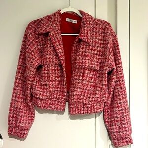 Mango cropped pink bomber jacket